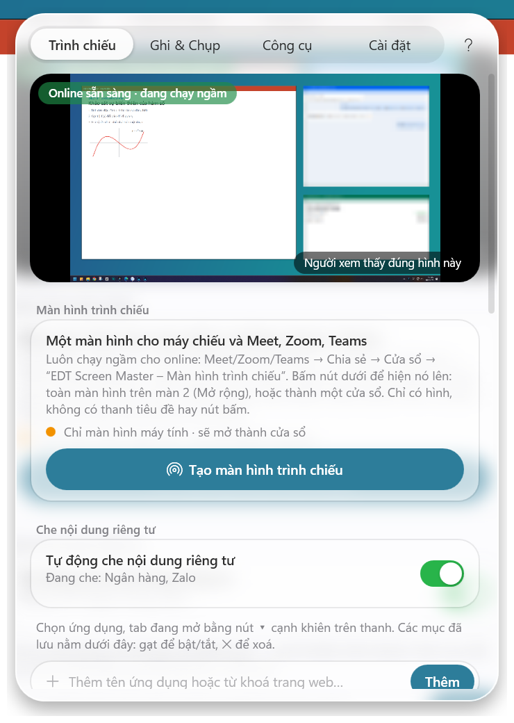 Giao diện tab Trình chiếu